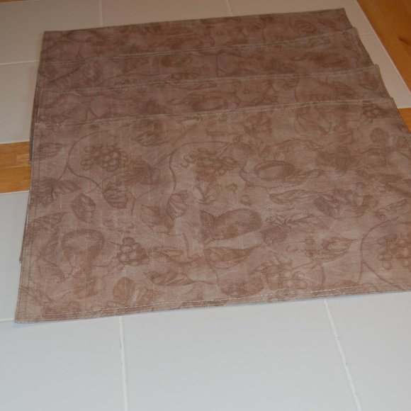 4 Tan/Brown/Beige Tone Fruit & Leaves Print Placemats  13 1/4" Wide by 18" Long - Picture 3 of 14